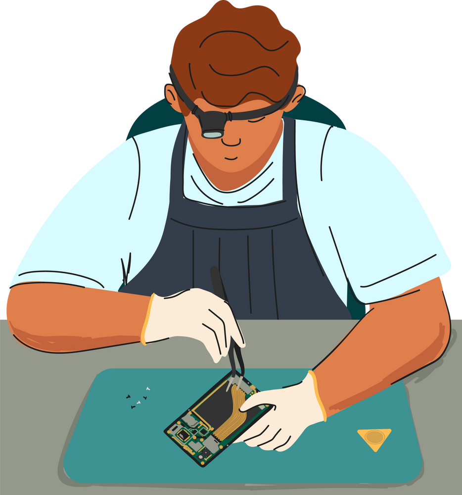 Phone Repair Service Icon Vector Man Solder Wire